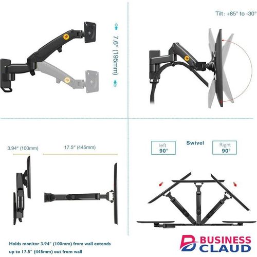 North Bayou NB F150 Gas Spring Full Motion Wall Monitor Mount – Designed for 17–35 inches Screens