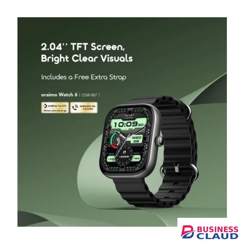 Oraimo Watch 6 2.04" TFT IP68 Smart Watch with AI-Generated Watch Faces, Anti-Scratch Panda Glass ,Blood Oxygen & Heart Rate Monitor & Up to 8-Day Usage Time