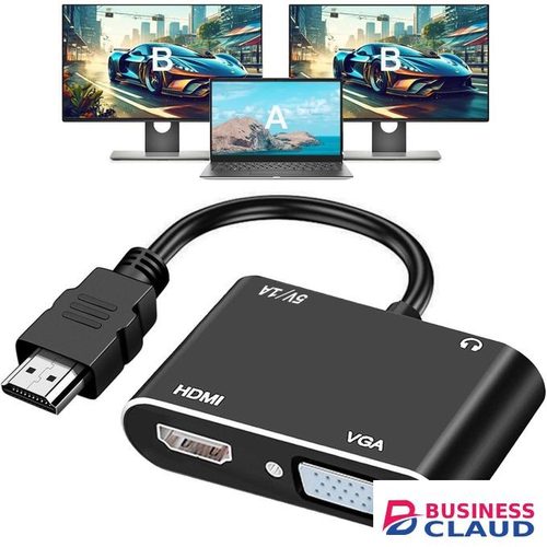 HDMI to VGA+HDMI Adapter for Dual Monitor, HDMI to VGA & HDMI Splitter 2-in-1,1080P@60HZ Full HD Display Video Converter Compaitble with Windows/Mac Os/Linux, Plug & Play