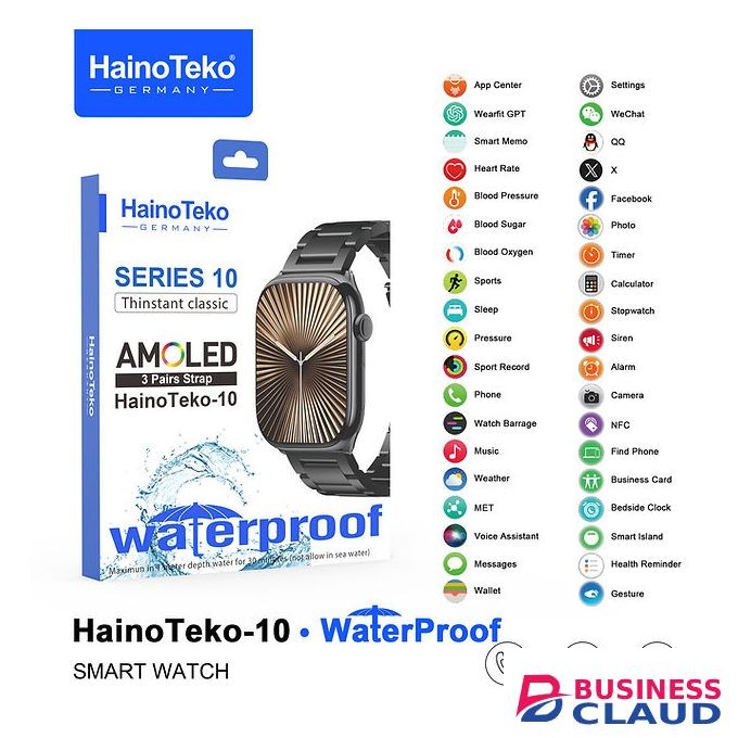 Haino Teko series 10 Waterproof IP68 (HD Amolded Display) with 3 Pairs Strap Excelent Look With Wireless Charger