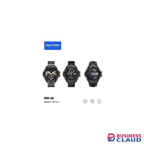 Haino Teko RW56 Round Shape AMOLED Display Smart Watch with 3 Pairs of Straps and Wireless Charger - Stylish Black Design, Fitness Tracker, Heart Rate Monitor, Waterproof, Long Battery Life, Customizable Features for Men and Boys