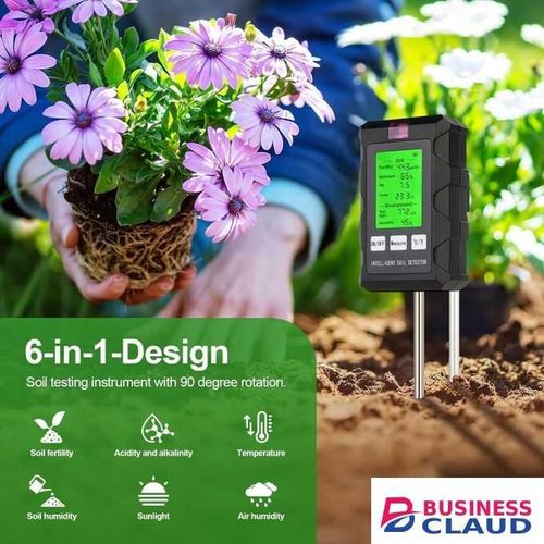 6-in-1 Soil Meter Multifunctional Soil Tester with LCD Screen, Accurate Temperature & Humidity Meter, pH Detector, Fertility, Moisture, Sunlight Intensity Monitor for Indoor/Outdoor Plants & Gardening