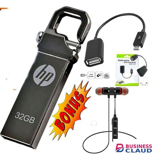 HP Computer Accessoriess Metallic High Speed USB 32 GB Flash Drive Flash Disk 32GB High Speed For Data Storage & Transfer With Micro Connect OTG Cable, Bluetooth Earphones