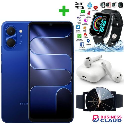 Tecno Pop 20 128GB+UPTO 8GB (4GB Extended RAM) 120Hz 6.75" Display IP64 Dust & Water Resistance 13MP Camera UNISOC T7250 Processor 5000mA+(12 MONTHS WARRANTY)Earpods+Web watch+Smart watch