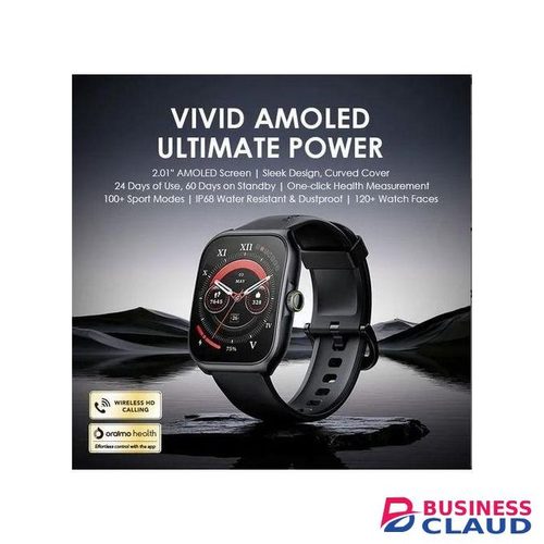 Oraimo OSW-812 Watch Nova AM Bluetooth Calling Smart Watch, 2.01-Inch AMOLED Display 100 Plus Sports Modes IP68 Waterproof Smartwatch, Black
