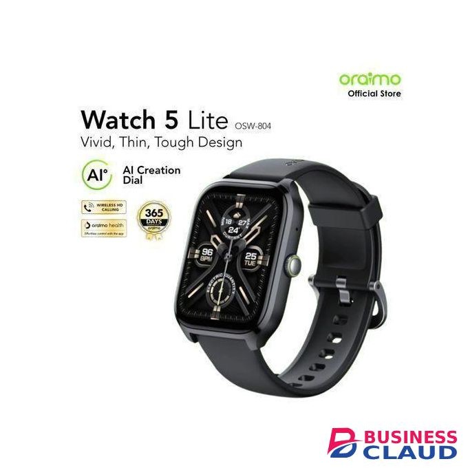 Oraimo Watch 5 Lite Smart Watch - 2.01" HD Screen, Bluetooth Calling, IP68 Waterproof, 7-Day Battery, 100+ Sports Modes – Black (OSW-804)