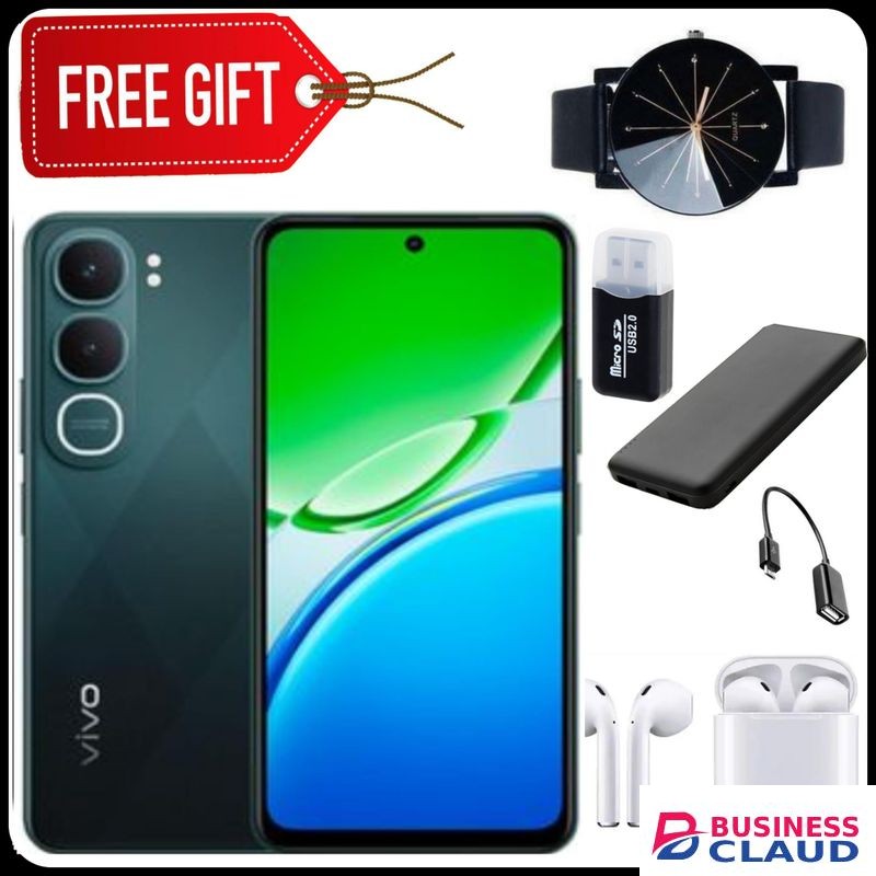 Vivo Y21d (4GB RAM + 128GB ROM) - 6500mAh 5-Year Health Battery, IP69+ Waterproof, 44W FlashCharge, 90Hz Display-Green+Webwatch+otg+Earpods+power bank+usb