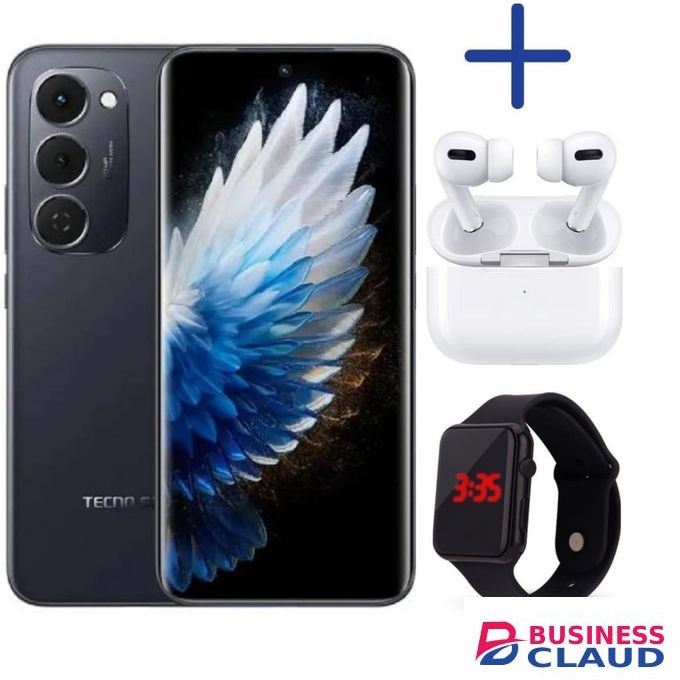 Tecno SPARK 40 Pro+128GB +16(8+8)GB 6.78" 120Hz Phone Dynamic Port 50MP Stereo Speaker 5200mAh 45W Type-C Dual SIM 4G Under Display Fingerprint SPARK 40 Pro Plus IP64 Smart Phones + FREE GIFTS black