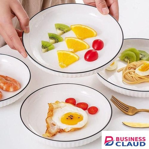 Ceramic Pasta Plates With Black Rim 6Pcs