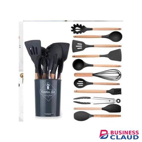 12PCS Silicone Cooking Spoons Set Heat Resistant Non-Stick Kitchen Utensils – Black