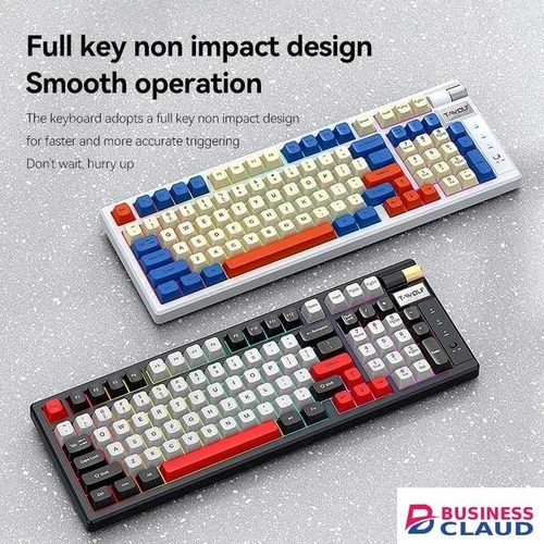 T-WOLF T70 Dark And Cream Wireless Rechargeable Red Switch Mechanical Gaming Keyboard