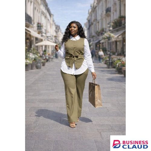 Tailored Ladies Office Suit Elegant & Stylish 3-Piece – vest coat, Shirt & Tailored Pants with cotton Belt- Green
