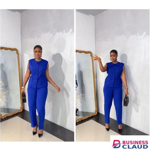 Versatile Office/Casual Women’s Tailored Two-Piece Co-Ord Set Sleeveless Button-Front Top with Straight-Leg Office Pants-Blue