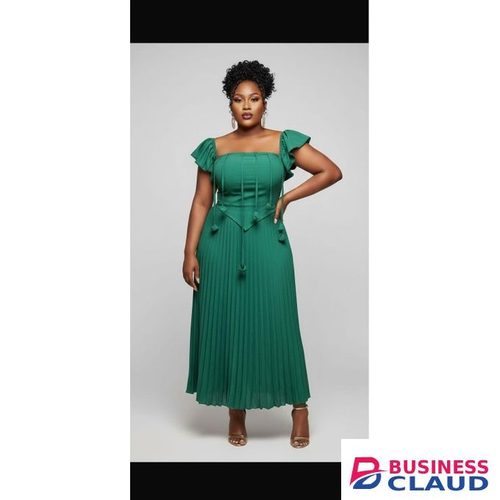 Green Goddiva Cotton Cowl Neck Top + Pleated A-Line Chiffon Maxi Skirt set