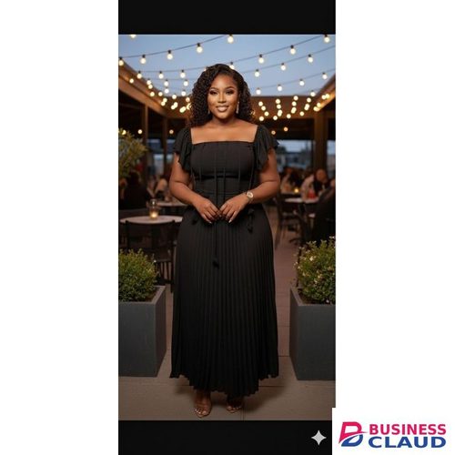 Black Goddiva Cotton Cowl Neck Top + Pleated A-Line Chiffon Maxi Skirt set