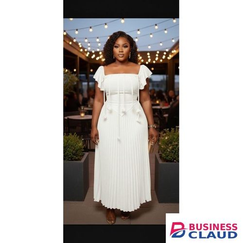 White Goddiva Cotton Cowl Neck Top + Pleated A-Line Chiffon Maxi Skirt set