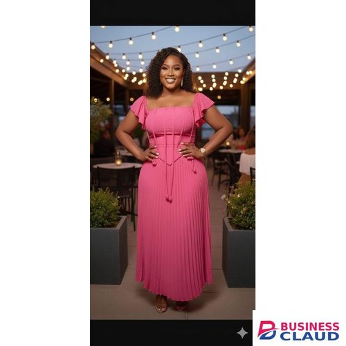Pink Goddiva Cotton Cowl Neck Top + Pleated A-Line Chiffon Maxi Skirt set