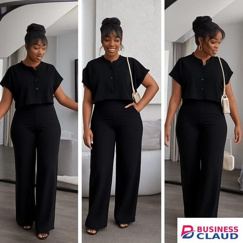 Women’s Two-Piece Matching Set – Short Sleeve Top & Wide-Leg Pants