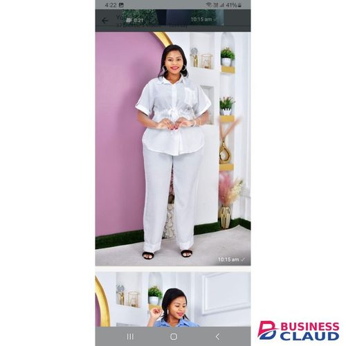 Elegant Two-Piece Casual Set – Drawstring Waist Top & Wide Leg Trouser