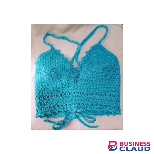 Handmadecraft Women’s Handmade Crochet Bralette Top – Blue – Medium – Lace-up