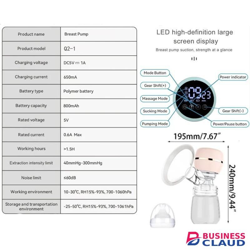 Electric Breast Pump Breast Pump with LED Screen Milk Puller for Breastfeeding Low Noise with 180ml Milk Bottle BPA-free