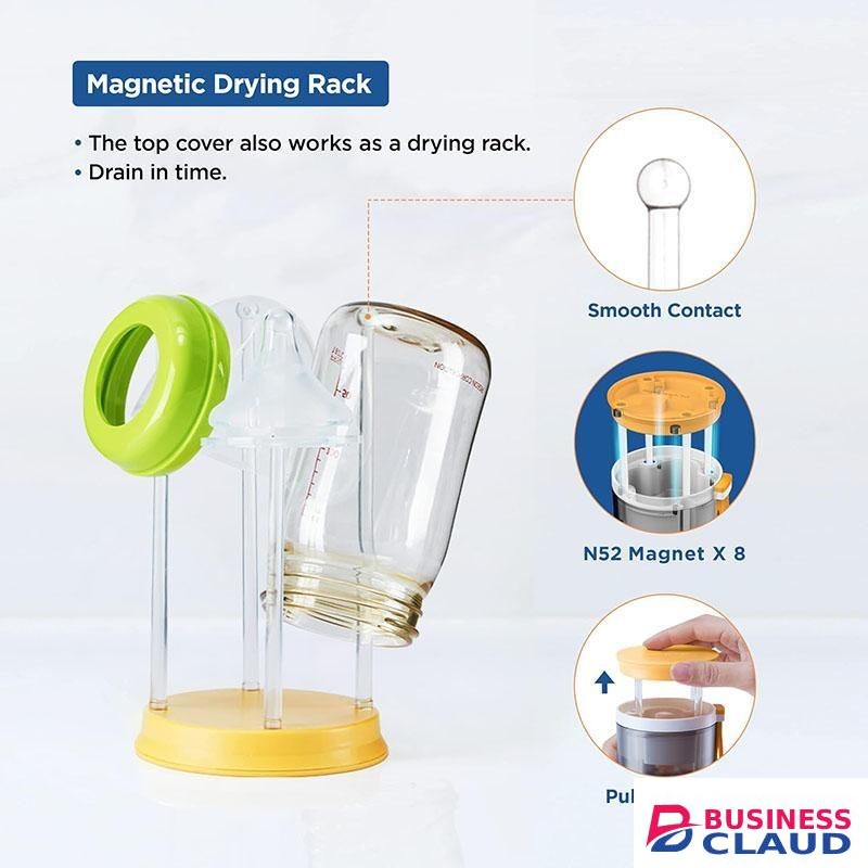 Bottle Brush Set, 6in1 Bottle Cleaning Kit with Silicone Bottle Brush, Nipple Cleaner Brush, Straw Brush, Soap Dispenser, Bottle Drying Rack and Storage Box, Yellow