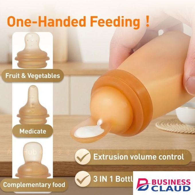 3-in-1 Multi-Functional Complementary Bottle Squeeze Bottles Silicone Spoon Fruit Feeder Baby Teether Complementary Feeding Training Feeder 90ml