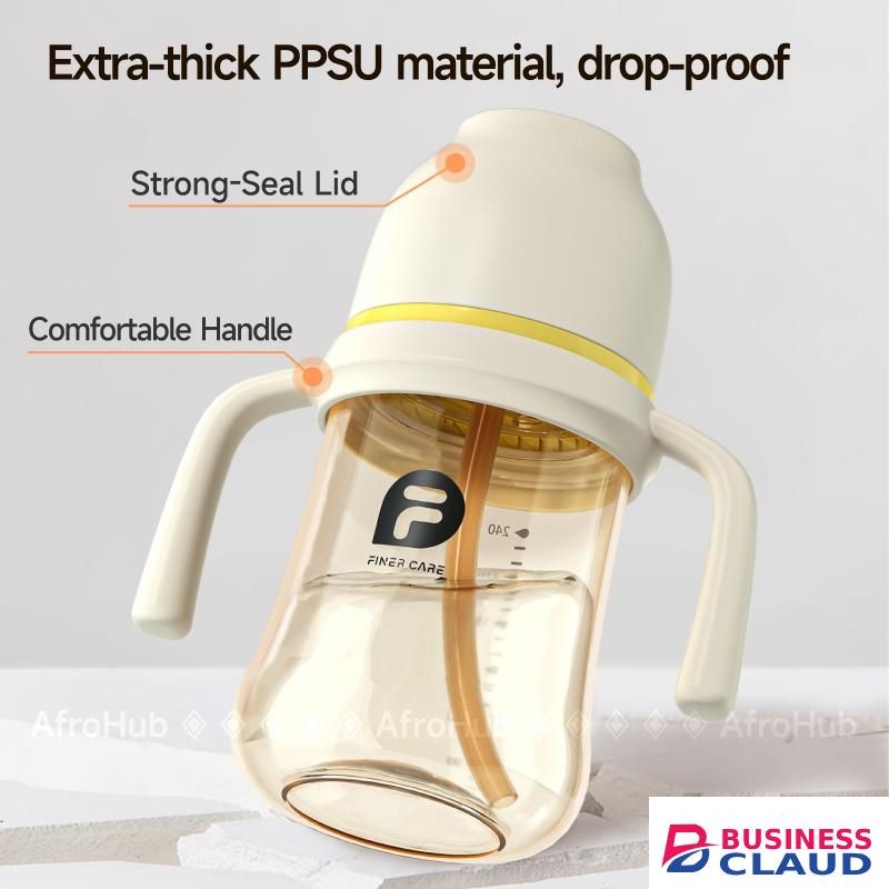 240ml PPSU Gold Baby Feeding Bottle - 2-in-1 Nipple & Straw Sippy Cup | Unbreakable Anti-Colic Water Bottle with Gravity Ball (BPA Free)