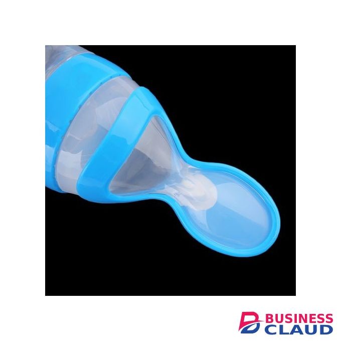 Baby Silicone Squeeze Feeding Bottle With Spoon Food Rice Cereal Feeder 90ML Cereal Feeder Blue