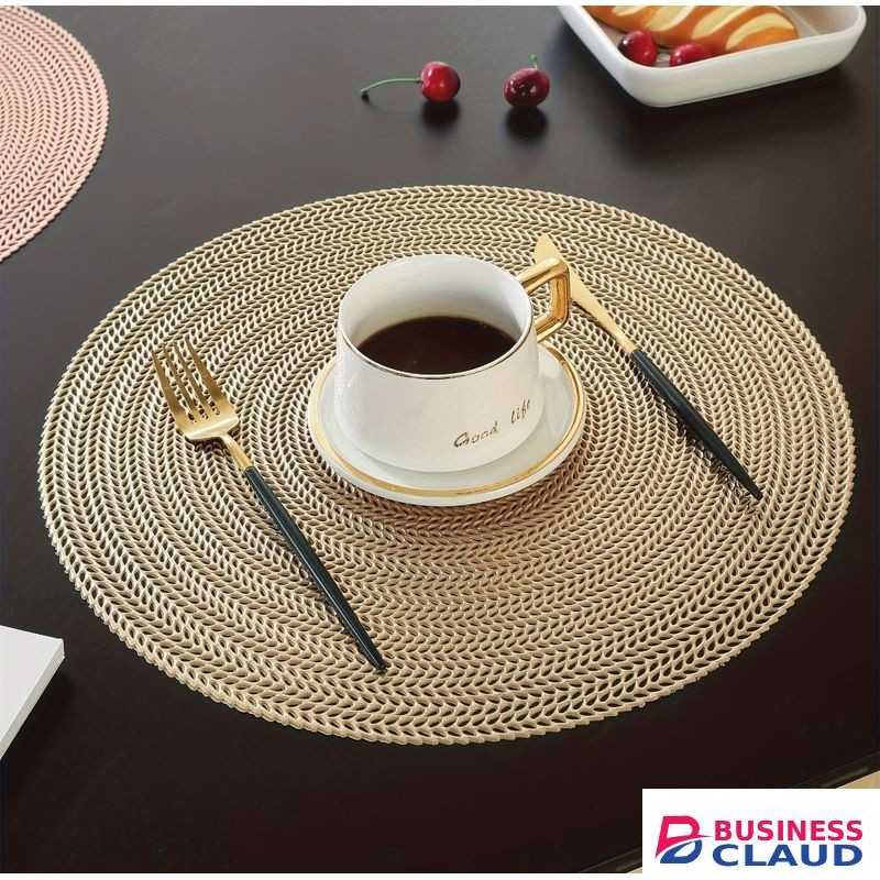 6PCS GOLD ROUND PLACEMATS / HEAT RESISTANT TABLE MATS