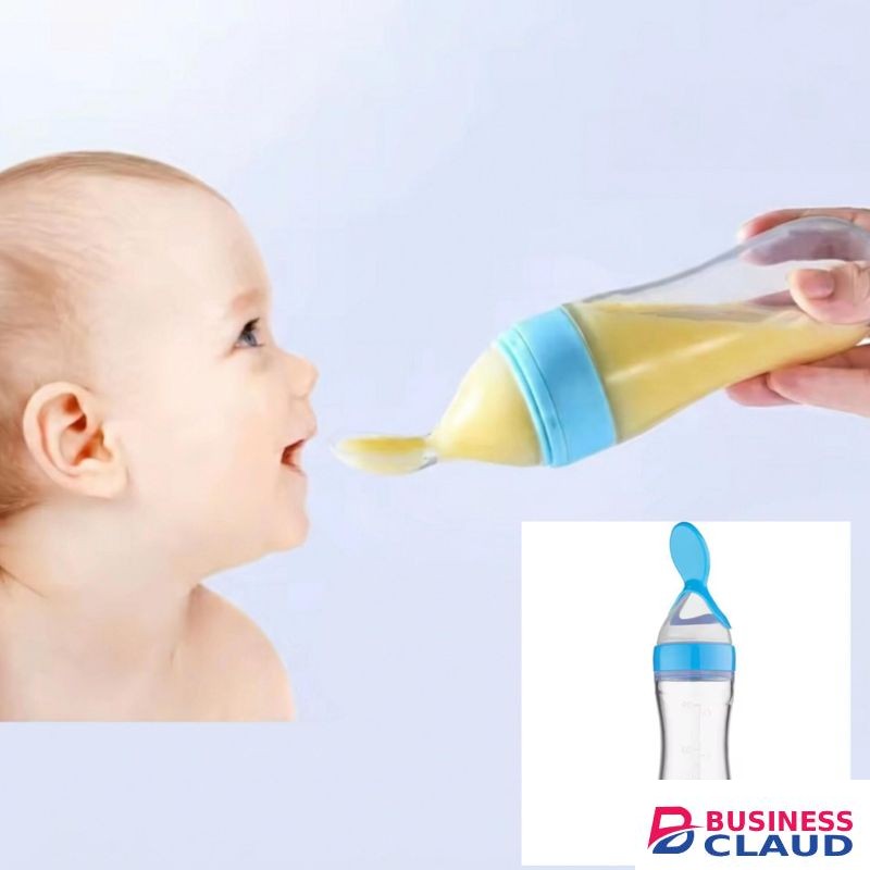 Silicone Squeezy Baby Feeding Spoon Bottle for Weaning & Purees, BPA-Free Soft Silicone Feeder with Suction Base