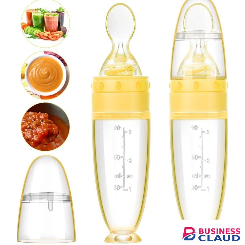 Silicone Baby Spoons Baby Feeding Spoon With Standing Base For Infant 0-24 Months Dispensing And Feeding (Yellow)