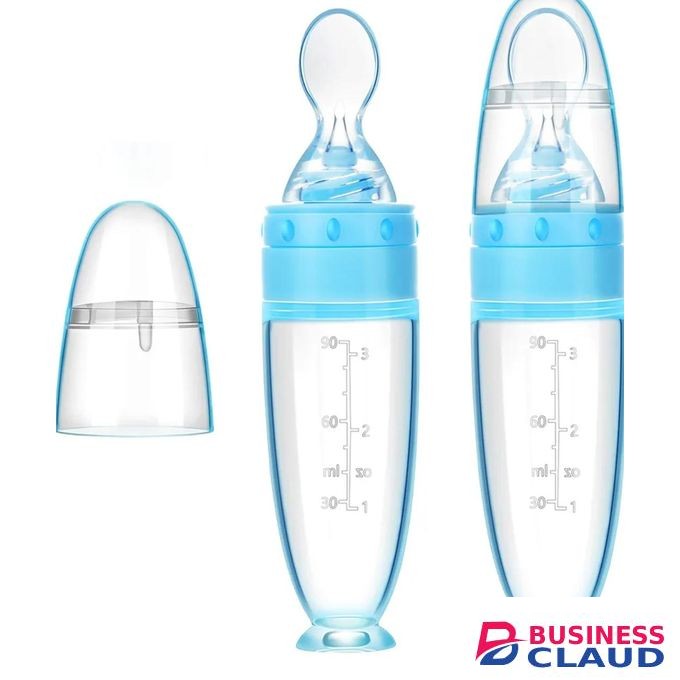 Silicone Baby Spoons Baby Feeding Spoon With Standing Base For Infant 0-24 Months Dispensing And Feeding (blue)
