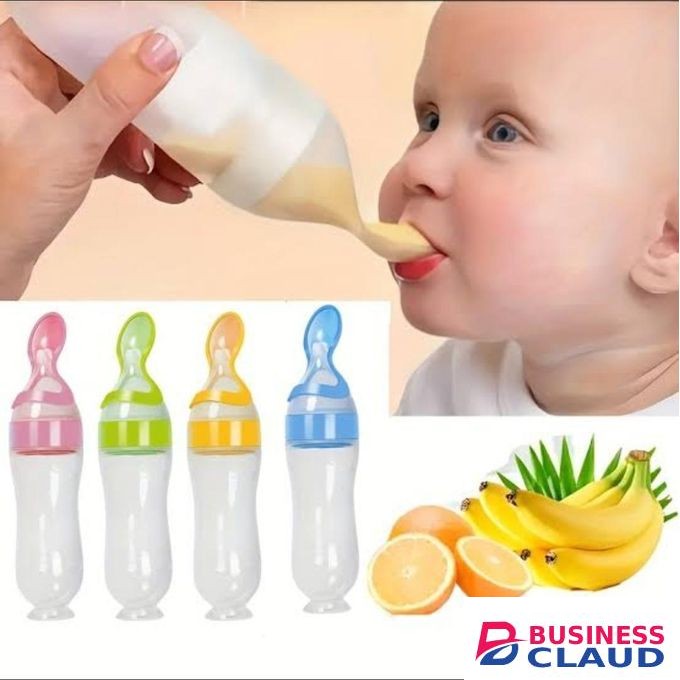 2-in-1 Baby Feeding Bottle with Spoon – Safe Silicone Feeder for Purees & Cereal (90ml, Multiple Colors)