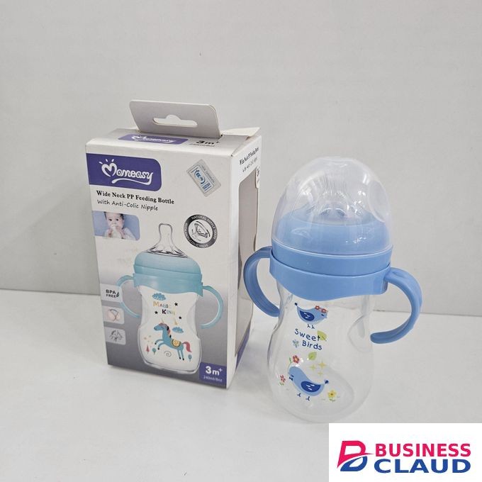 Mom Easy Blue Feeding Bottle with Handles – 240ml (3+ Months)