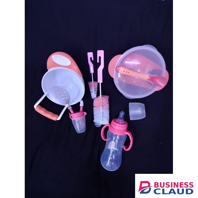 5 Pack Weaning Set : Masher, Fruit Pacifier, Feeding Bowl, Feeding Bottle,pair Of Bottle Brush