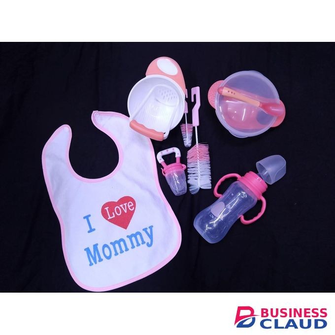 6 Pack Weaning Set : Bib,Masher, Fruit Pacifier, Feeding Bowl, Feeding Bottle,pair Of Bottle Brush