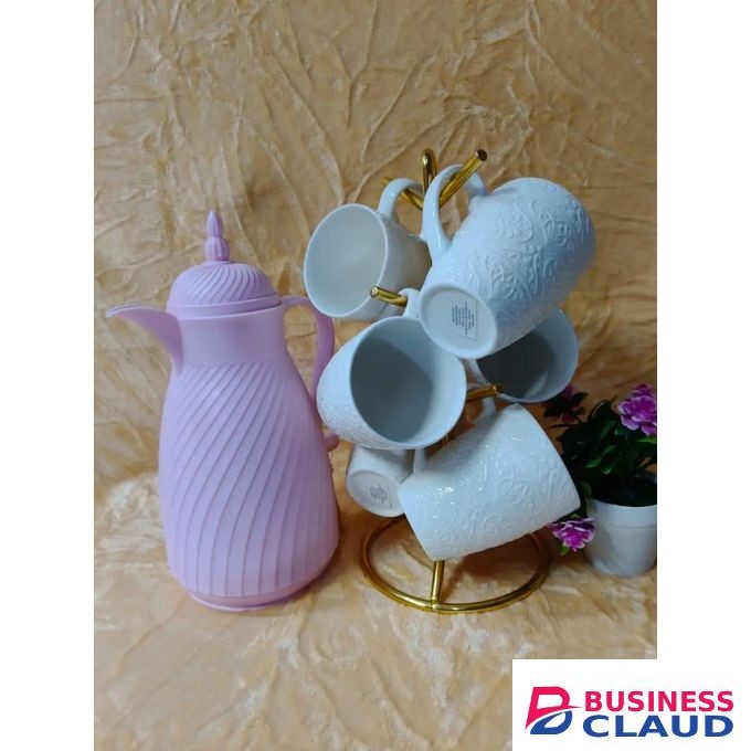 Breakfast tea set (Pink flask and white cups)