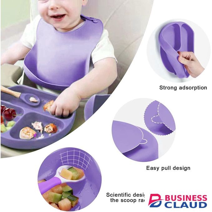 Silicone Baby Feeding Set, Toddler Divider Plate & Bowl with Suction, BPA Free Baby Tableware Set