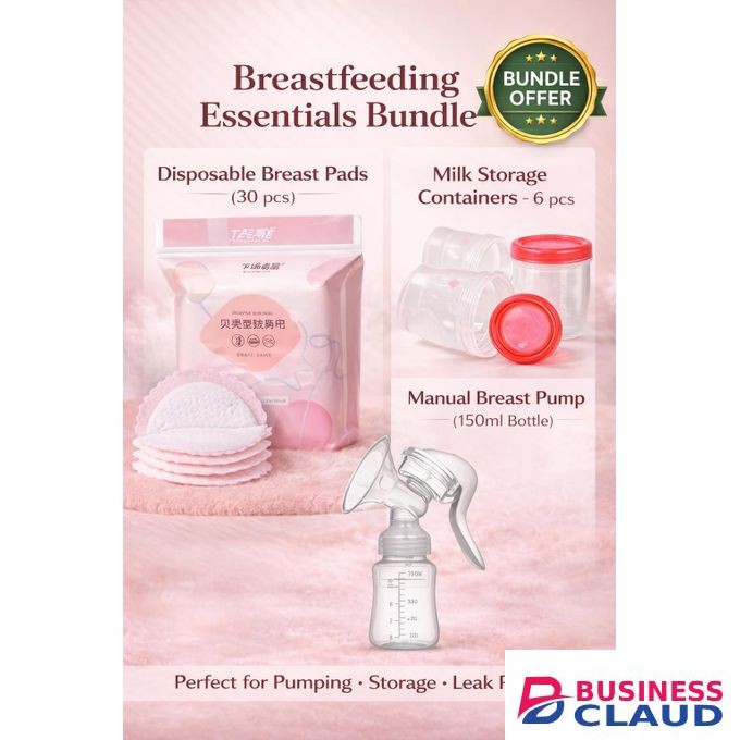 37pcs Breastfeeding Set – Manual Breast Pump with 6pcs Breast Milk Storage Containers & 30pcs Disposable Pads