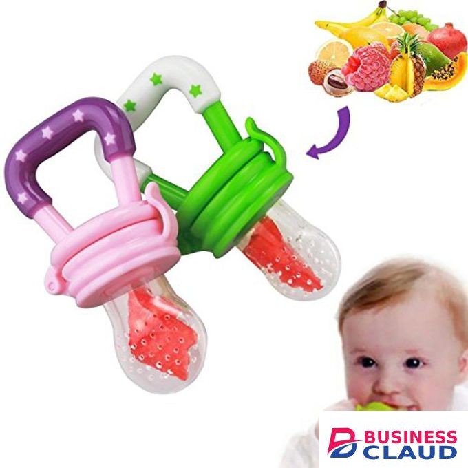 A baby fruit pacifier with a strong, easy-grip handle and a soft silicone mesh for holding small fruit pieces