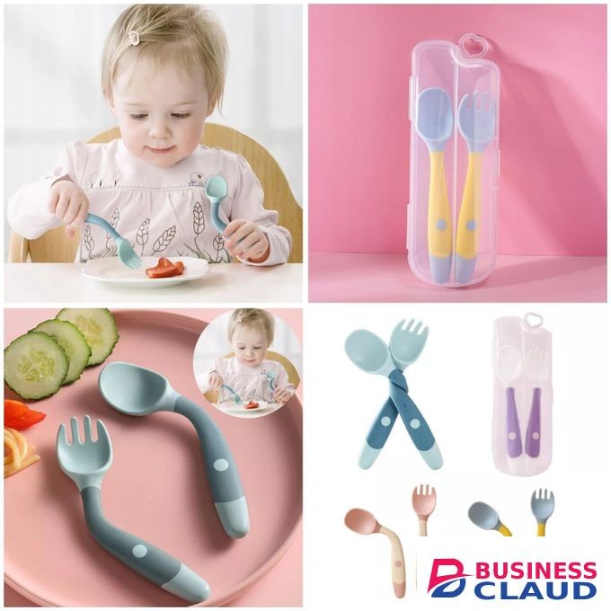 Toddler Utensils Baby Spoons and Forks Set with Case Bendable Self Feeding Training Flatware Silicone Spoon Fork for Kids Babies Children Handle