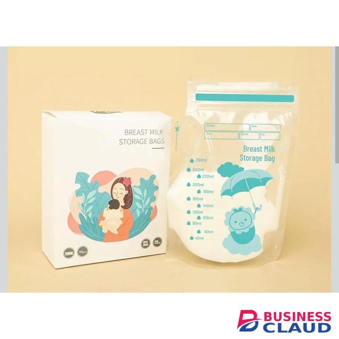 30 Pcs Breast Milk Storage Bags - 250ml BPA-Free Self-Standing Freezer Bags, Leak-Proof Double Zipper Seal with Easy-Write Label