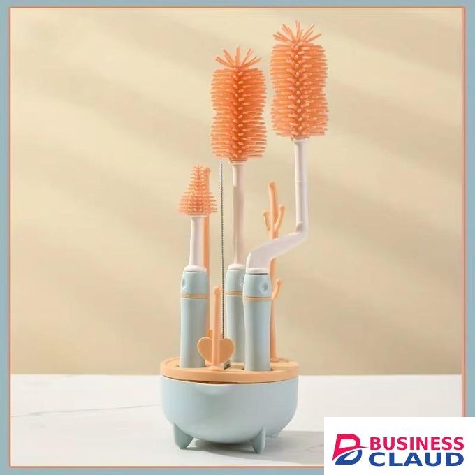 Baby 6 in 1 Bottle Cleaning Brush Set with Drying Stand Complete Feeding Bottle & Nipple Cleaning Kit (Portable Organizer)