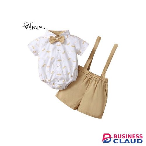 Baby Gentleman Beard Print Bodysuit + Suspender Pants