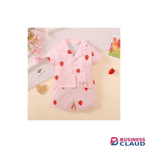 Catpapa 2pcs 0-3 Years Baby Girl Pajamas Set Short Sleeve Cartoon Print Shirt With Shorts