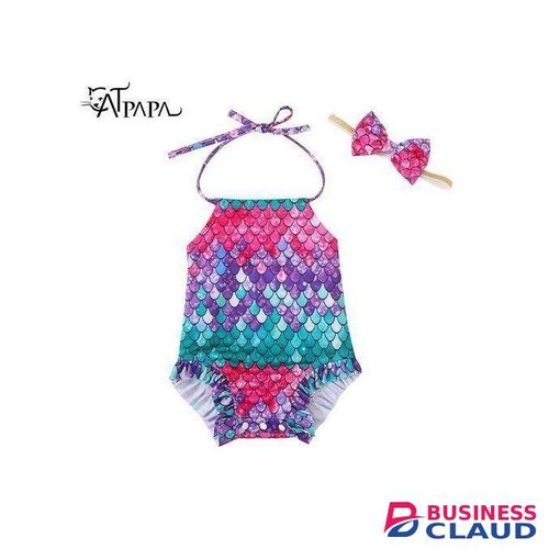 Catpapa 3-18Months Baby Girl 2PCS Swimsuit Set Mermaid Sling Bodysuit With Headwear