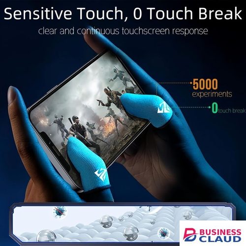 Flushrenic 4-piece set of gaming finger gloves, ultra-thin breathable silver fibre mobile gaming finger sleeves, ultra-thin material zero-contact silver fibre breathable touchscreen gaming finger gloves with metal storage box, 100% visible silver fibre