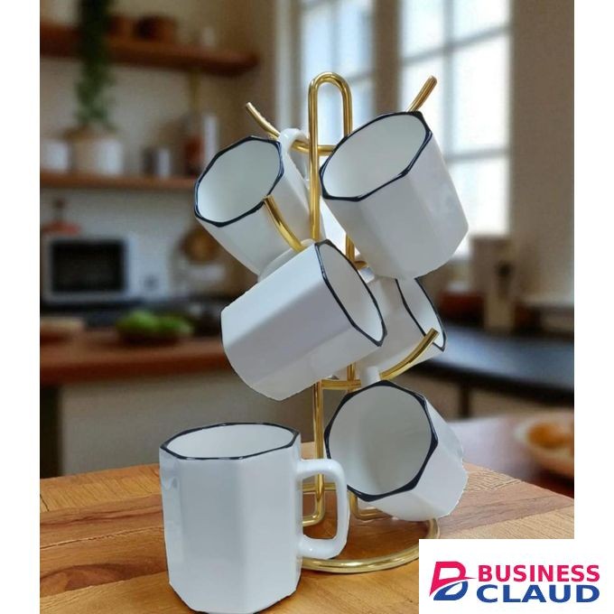6 pc mug white Ring black