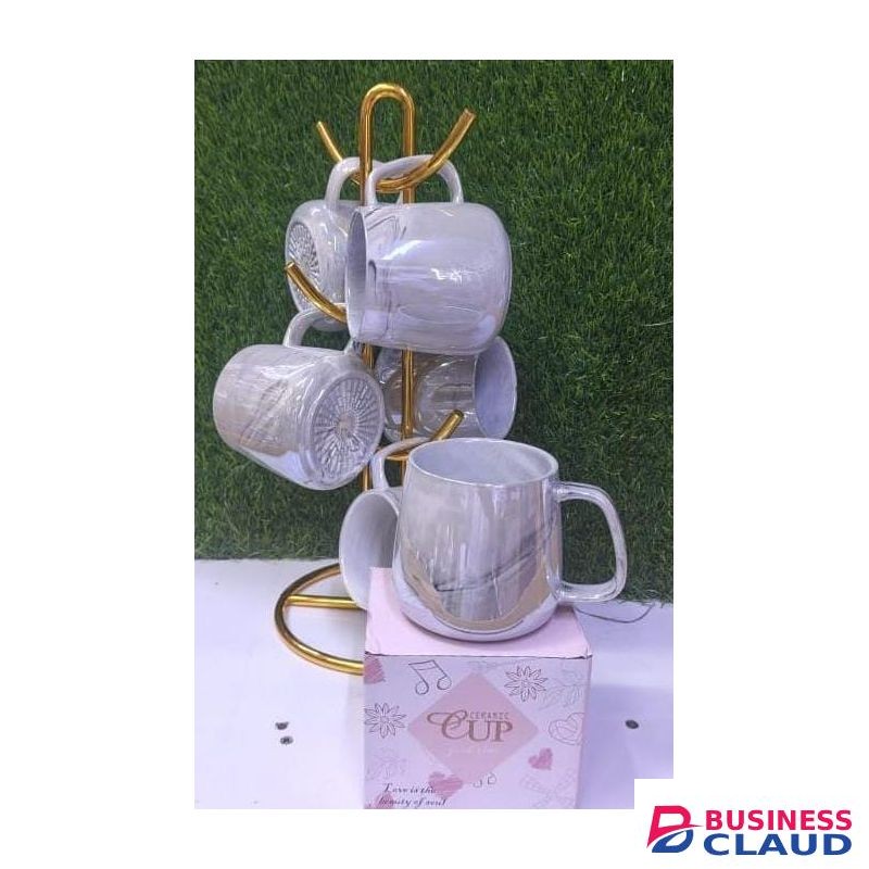 Ceramic 6 pc gift cup pot Colour grey